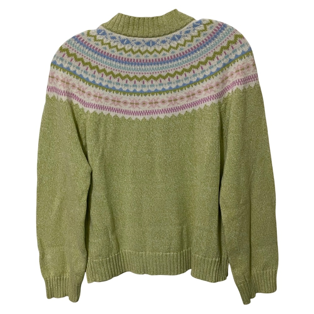 Vintage 90s Fair Isle Zip Up Womens Sweater PM Green Spring Easter Egg Petite - Picture 3 of 6